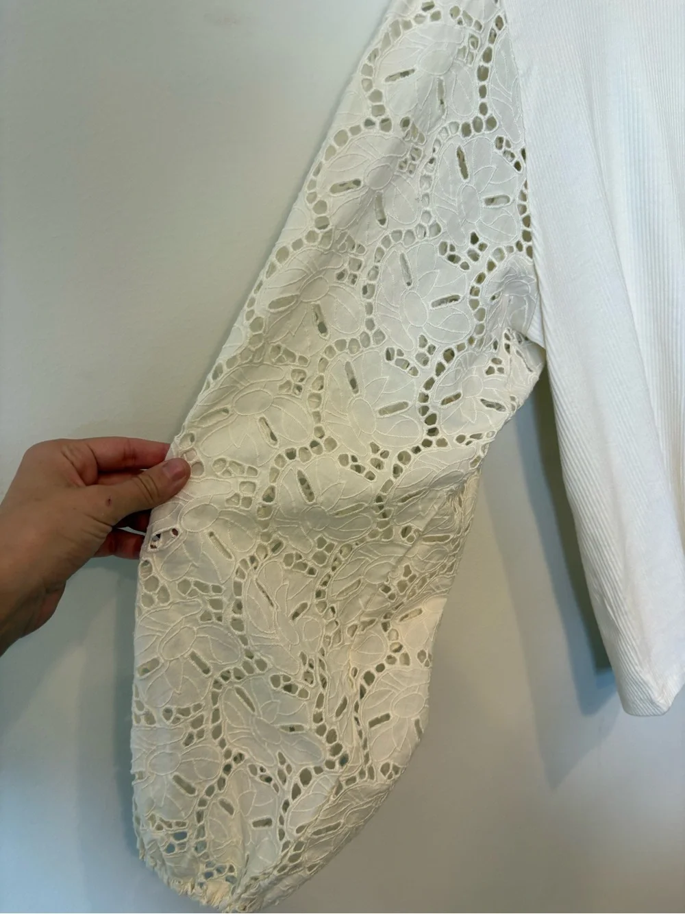 J crew Cream Eyelet Puff-Sleeve Top Long Sleeve Cotton 2x